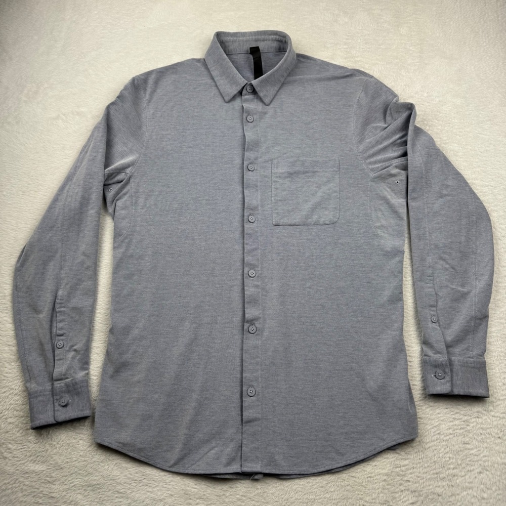 Lululemon Commission Long Sleeve Shirt Mens Medium Gray Button Front Tech Pique